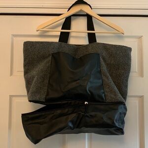 Grey wool weekender tote with shoe compartment